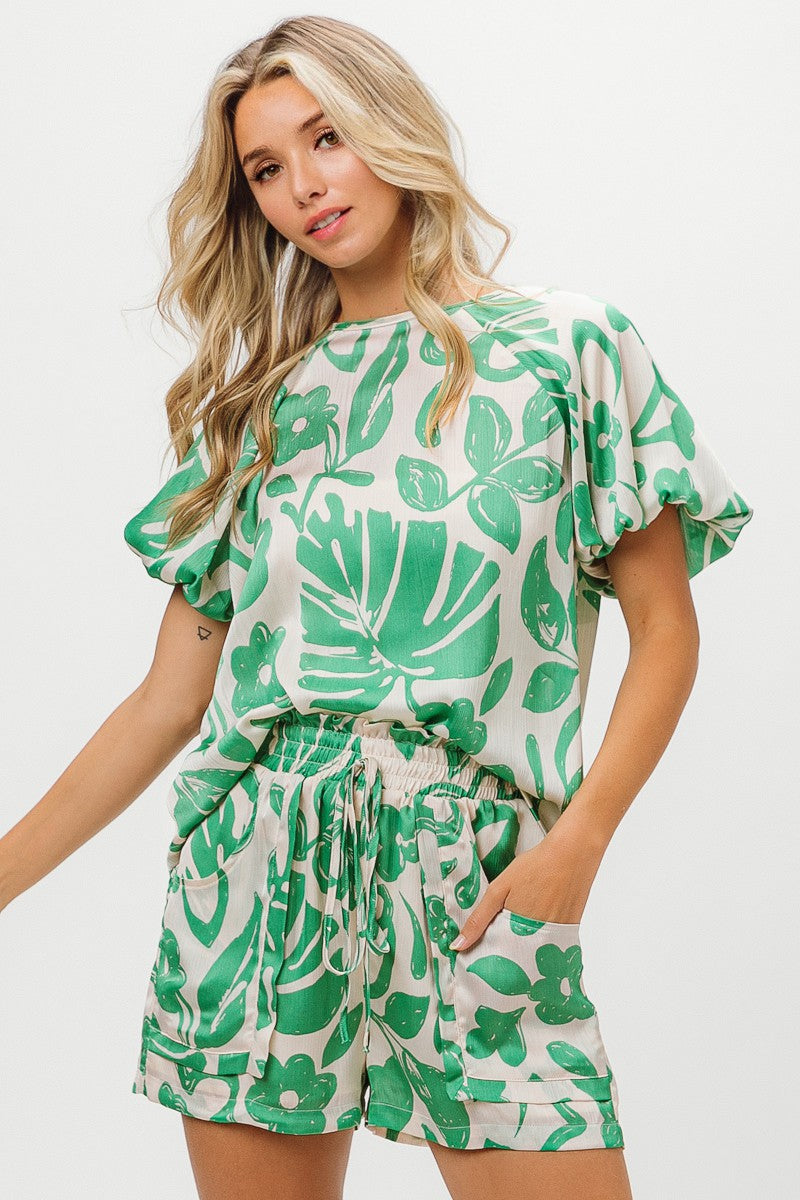 Green Floral Print Set