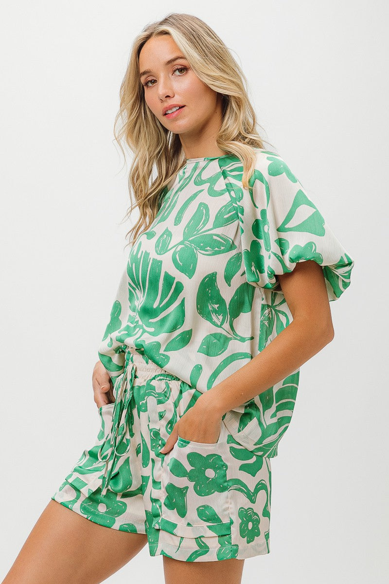 Green Floral Print Set