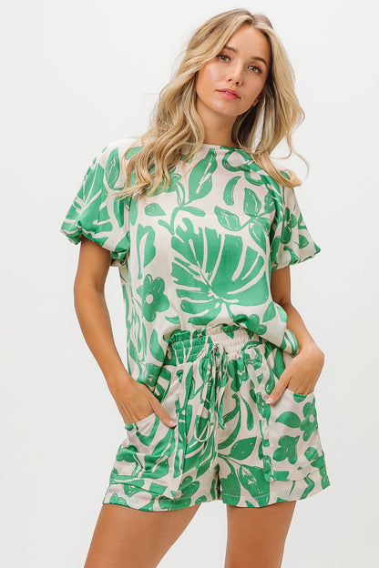 Green Floral Print Set