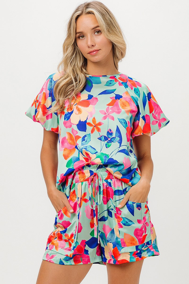 Multicolor Floral Satin Set