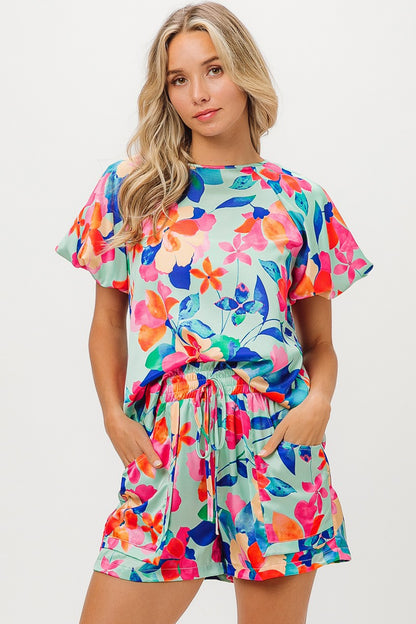 Multicolor Floral Satin Set