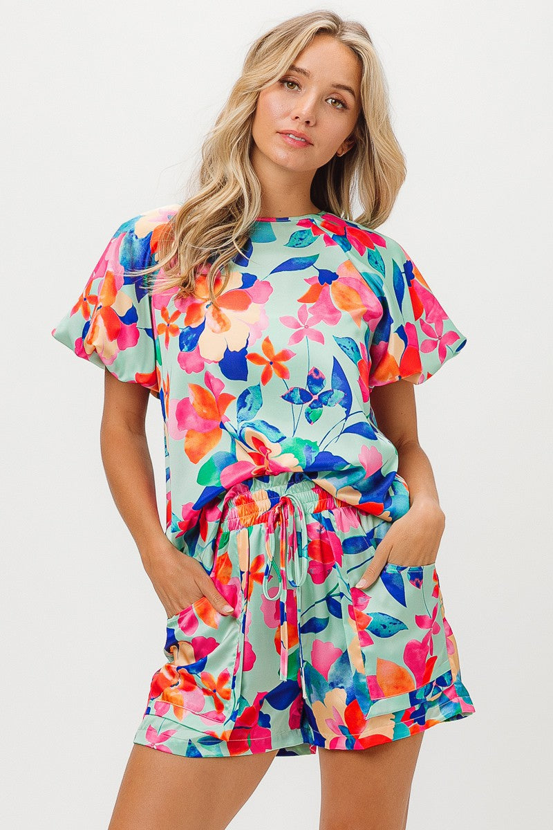 Multicolor Floral Satin Set