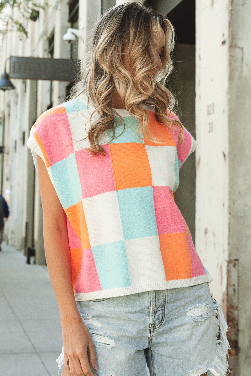 Multi Colored Checkered Sweater Vest