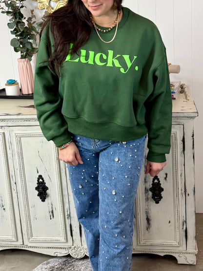 Lucky Puff Letter Sweatshirt