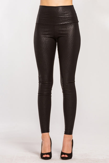 Black Faux Leather Snake Skin Leggings