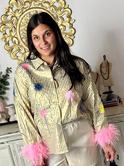 Queen of Sparkles Gold Stripe Multi Sparkler Shirt