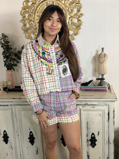 Queen of Sparkles Plaid Mardi Gras Short