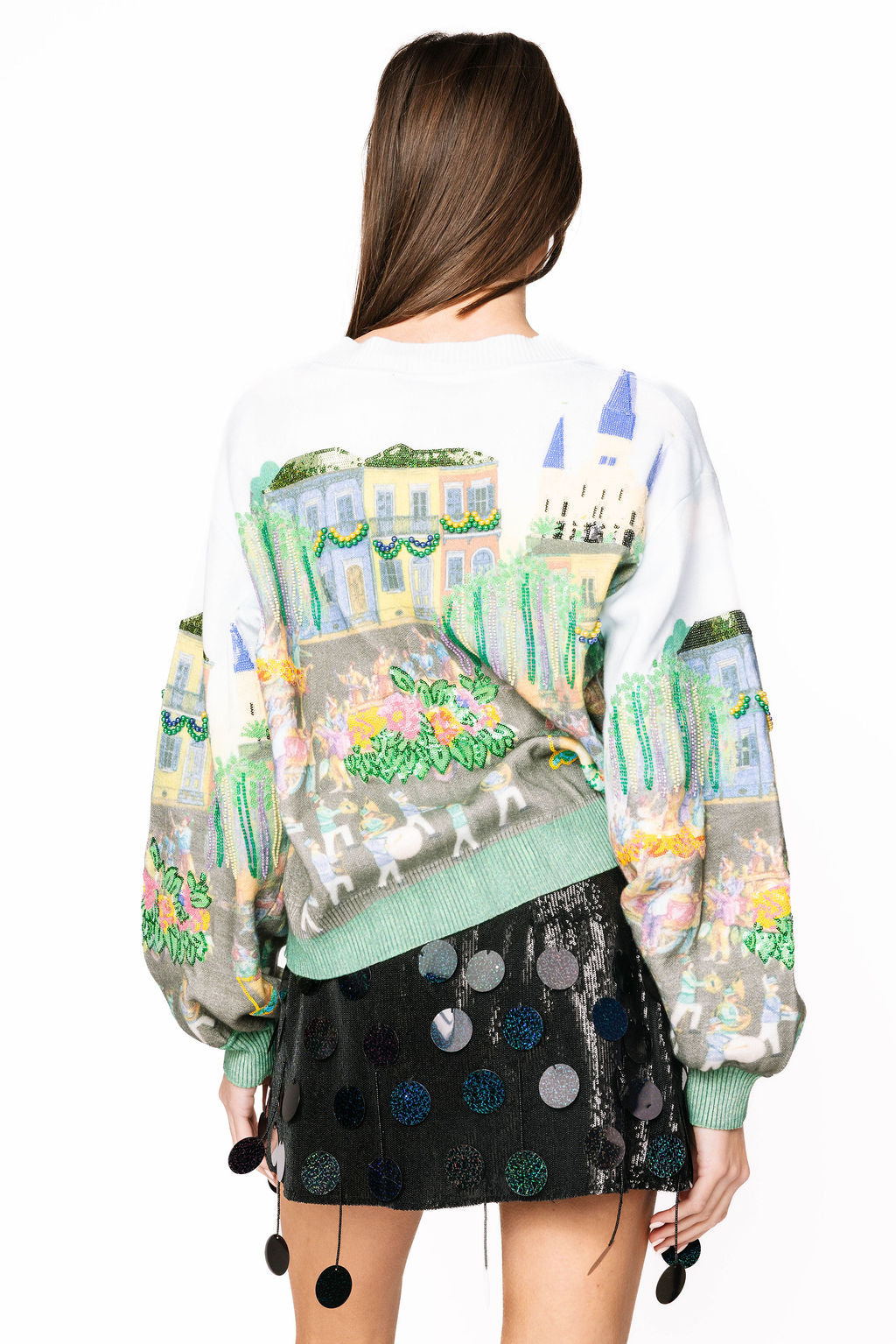 Queen of Sparkles Mardi Gras Parade Scene Cardigan