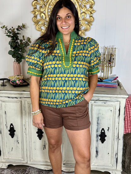 Scalloped Trim Golden Tulip Top