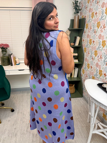 Queen of Sparkles Royal Multi Polka Dot Knit Midi Dress
