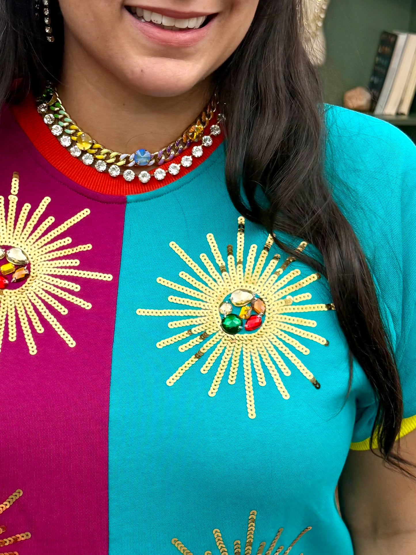 Queen of Sparkles X Denash Exclusive Sunburst Colorblock Dress
