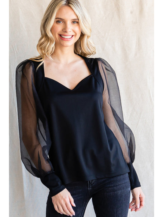 Black Sweetheart Neck Top