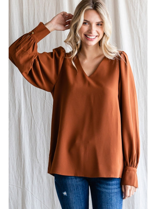 Toffee V Neck Top