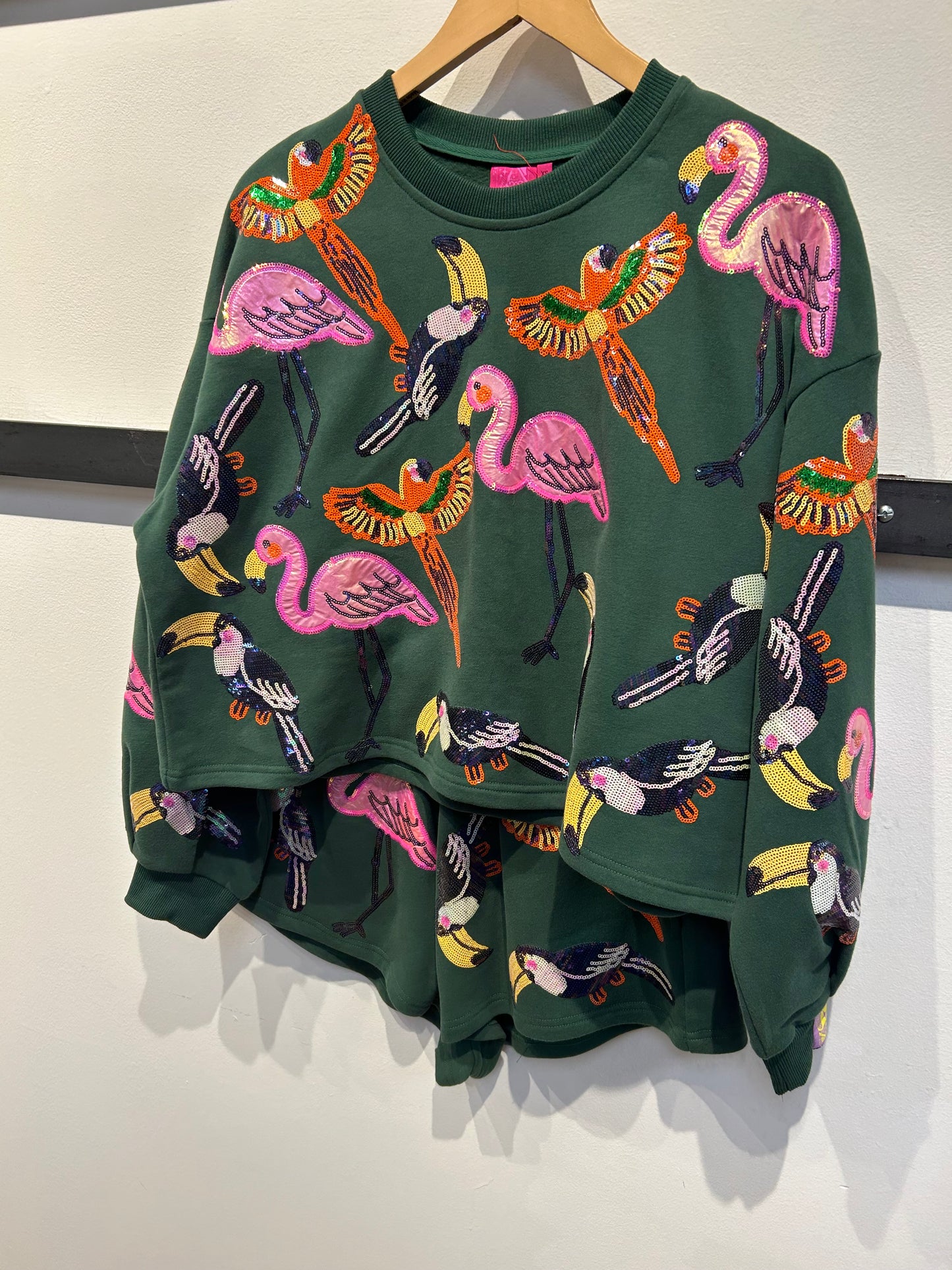 PRE ORDER Queen of Sparkles Dark Green Multi Bird Sweatshirt