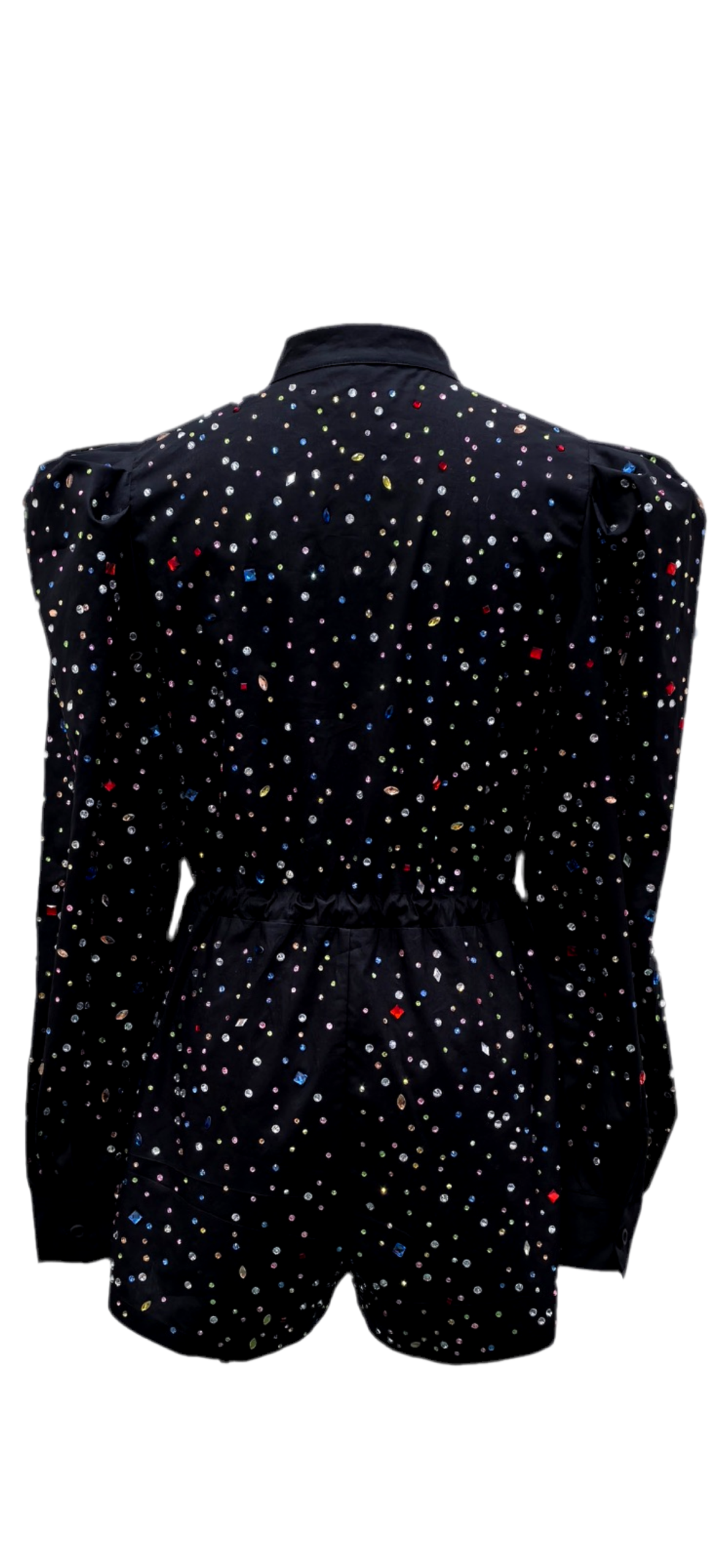 Queen of Sparkles Black Multi Scattered Rhinestone Romper