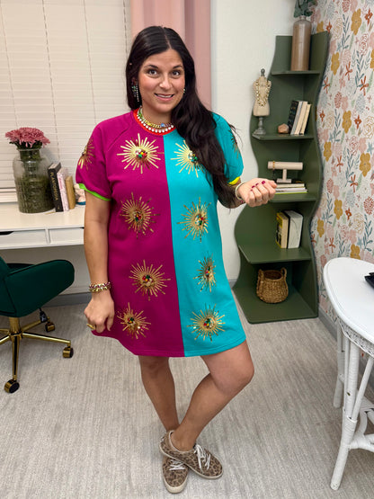 Queen of Sparkles X Denash Exclusive Sunburst Colorblock Dress