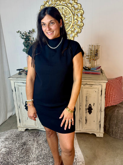 Black Mock Neck Pullover Sweater Dress