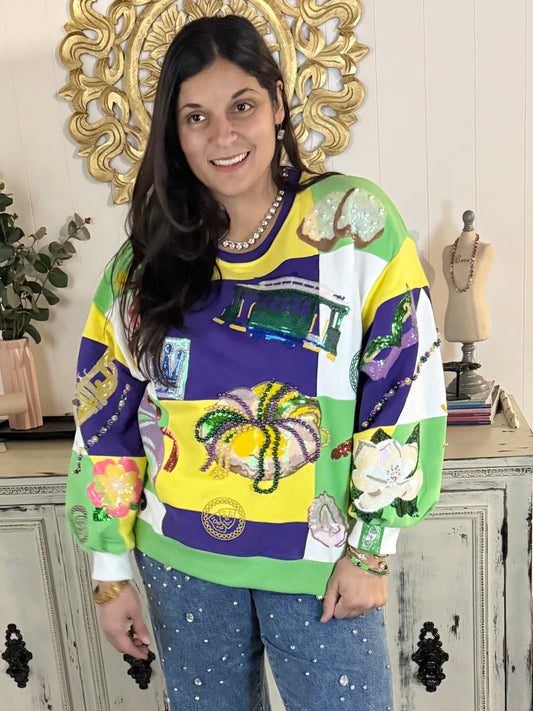Queen of Sparkles Checkered Mardi Gras Icon Sweatshirt