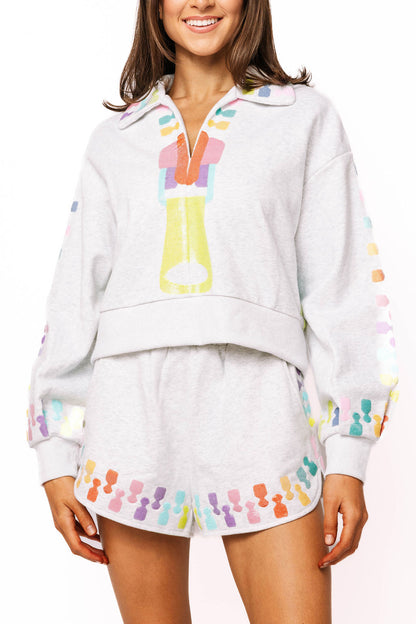 Queen of Sparkles Grey Multi Zipper Short