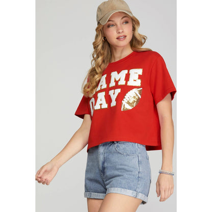 Red Sequin Game Day Top