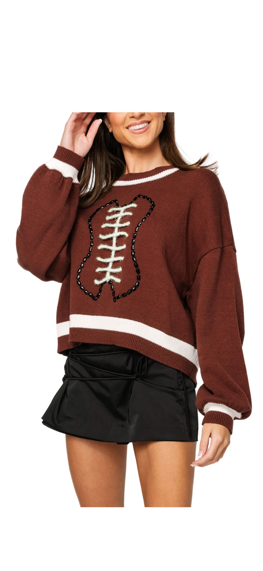 Queen of Sparkles Brown Football Sweater
