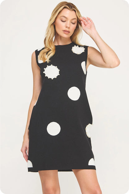 Pearl Trim Polka Dot Knit Dress