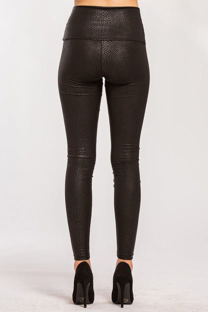 Black Faux Leather Snake Skin Leggings