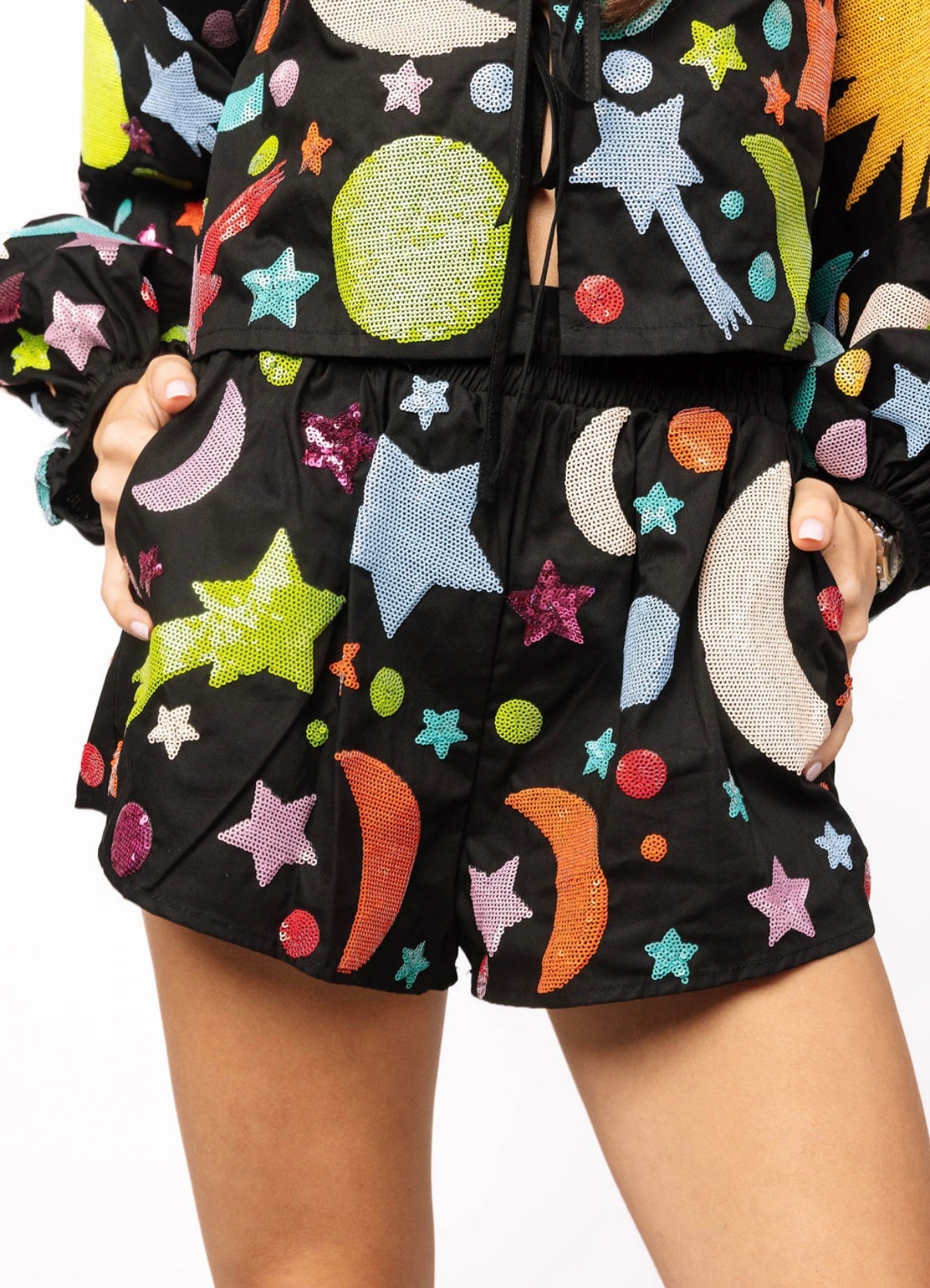 Queen of Sparkles Black Multi Galaxy Short