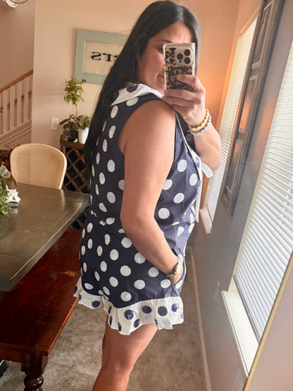 Queen of Sparkles Navy & White Polka Dot Collar Tank