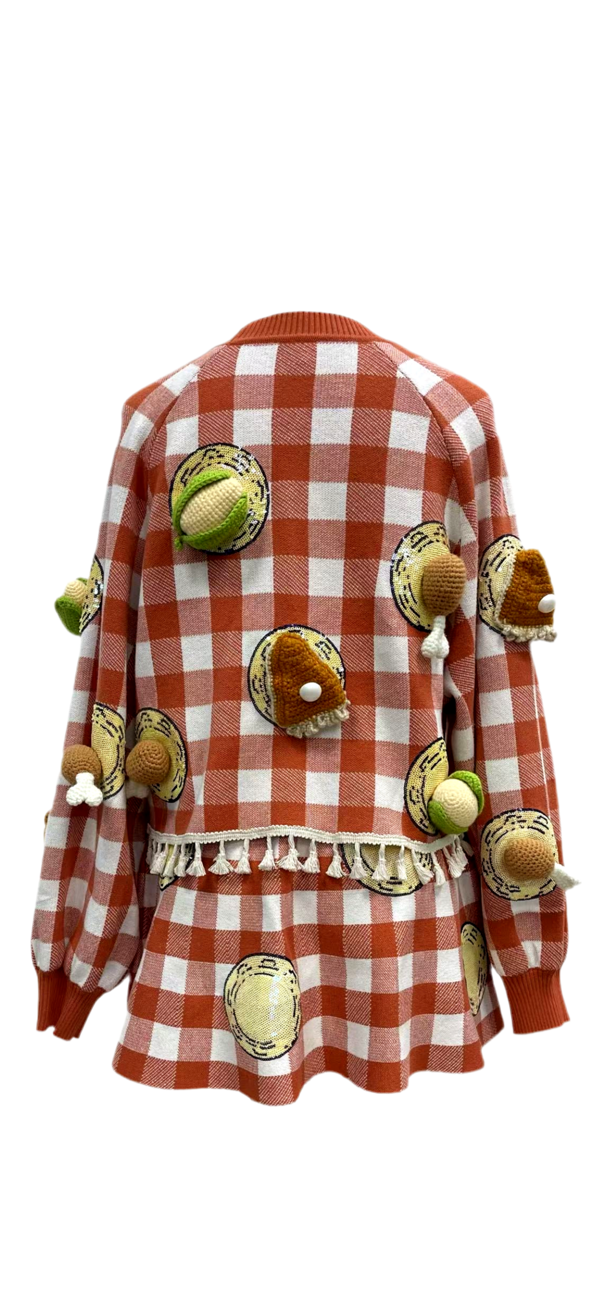 PRE ORDER Queen of Sparkles Orange Checkered Thanksgiving Food Cardigan