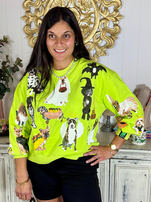 Queen of Sparkles Lime Green Halloween Dogs Sweatshirt
