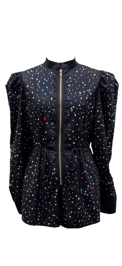 Queen of Sparkles Black Multi Scattered Rhinestone Romper