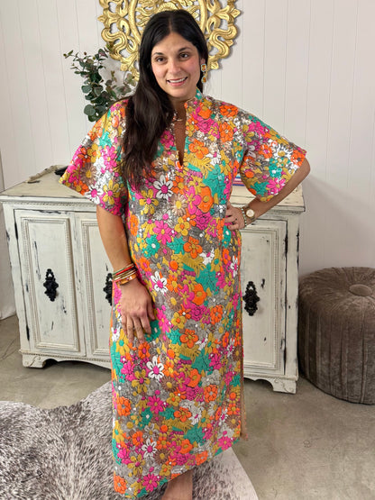 BuddyLove Leighton Coral Cascade Maxi Dress