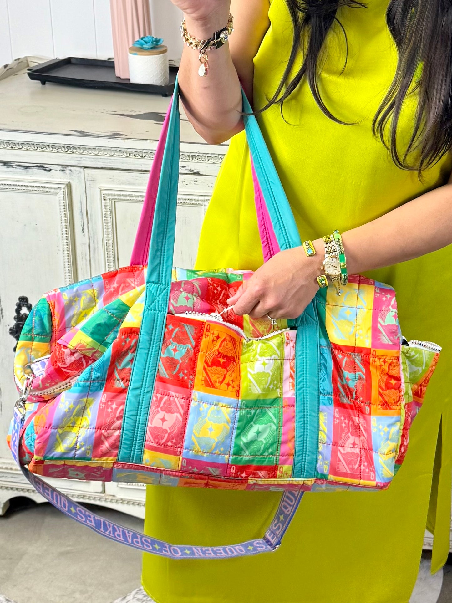 Queen of Sparkles Multi Colorblock Logo Duffle