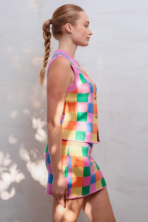 Multicolor Checker Knit Tank