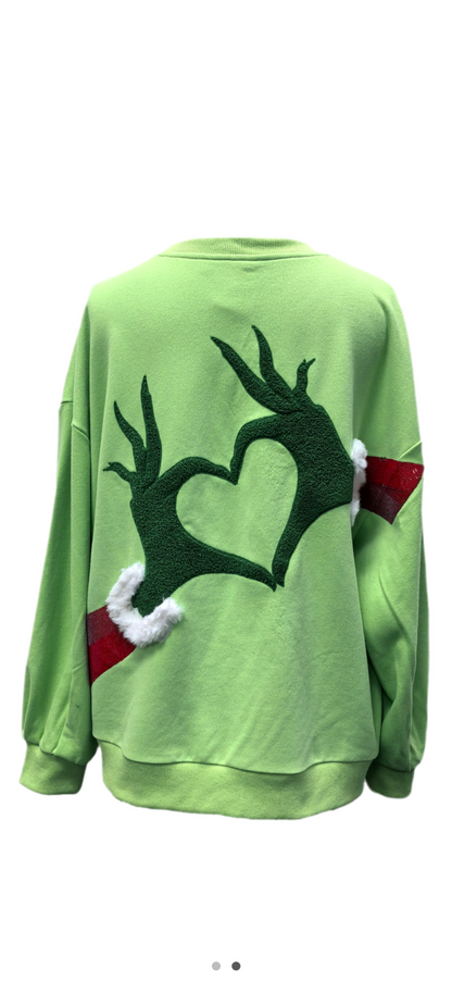 Queen of Sparkles Green Grinch Heart Sweatshirt