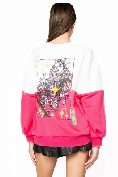 Queen of Sparkles White & Neon Pink Colorblock Logo Sweatshirt