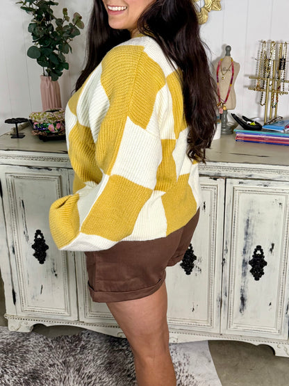 Mustard Checkered Chunky Sweater