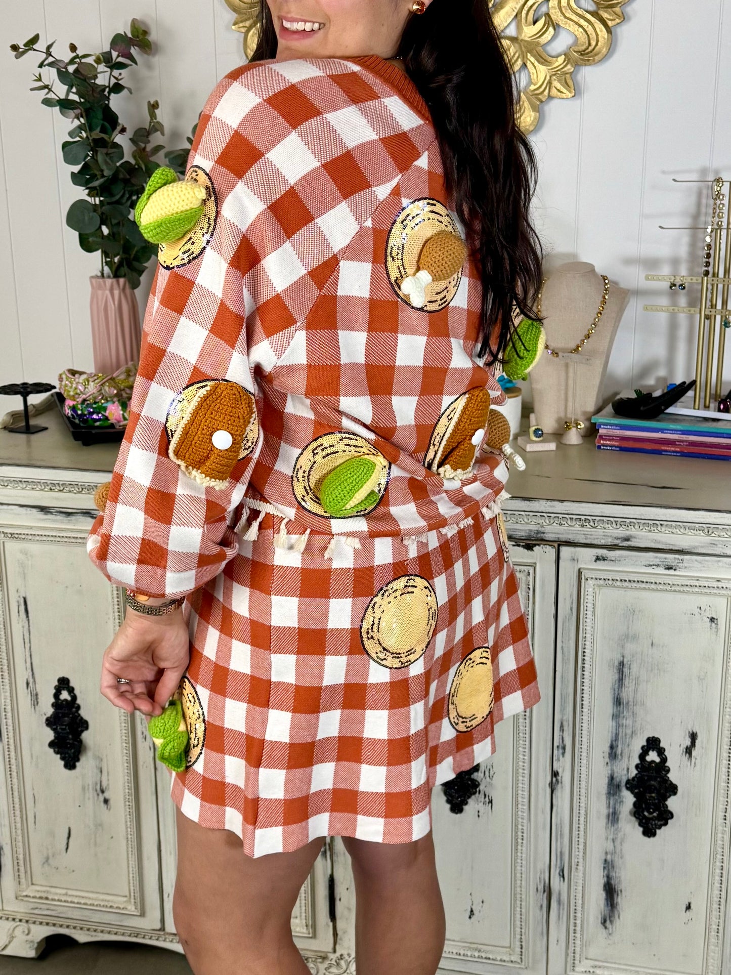 Queen of Sparkles Orange Checkered Thanksgiving Food Skirt
