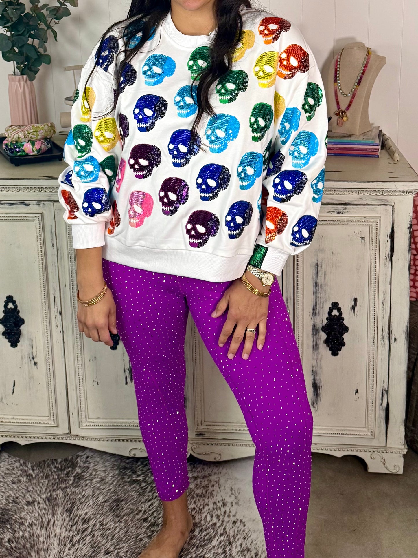 Queen of Sparkles Rainbow Skulls Sweatshirt