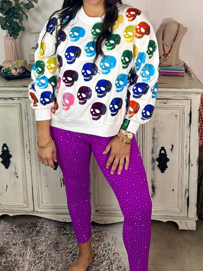 Queen of Sparkles Rainbow Skulls Sweatshirt