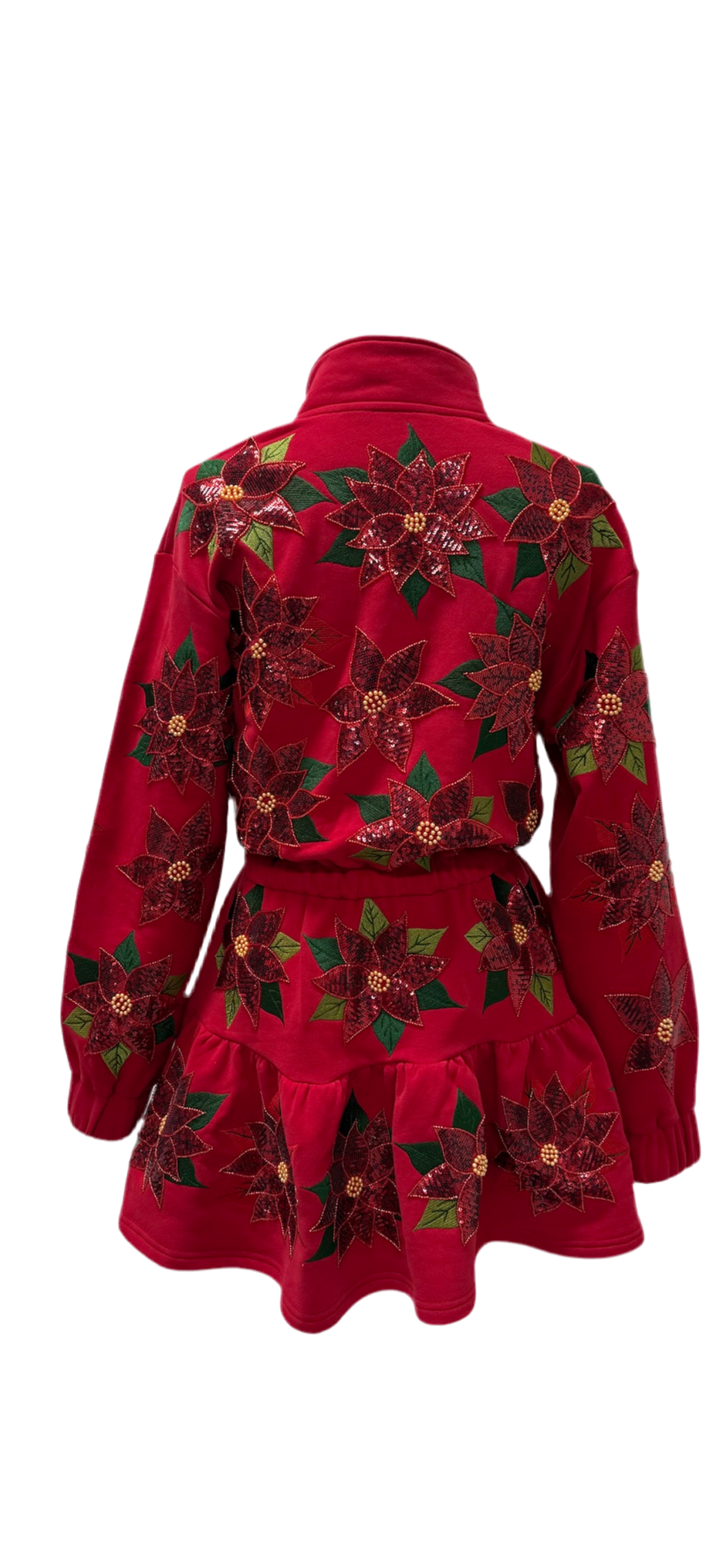 Queen of Sparkles Red Poinsettia Sweatshirt Dress