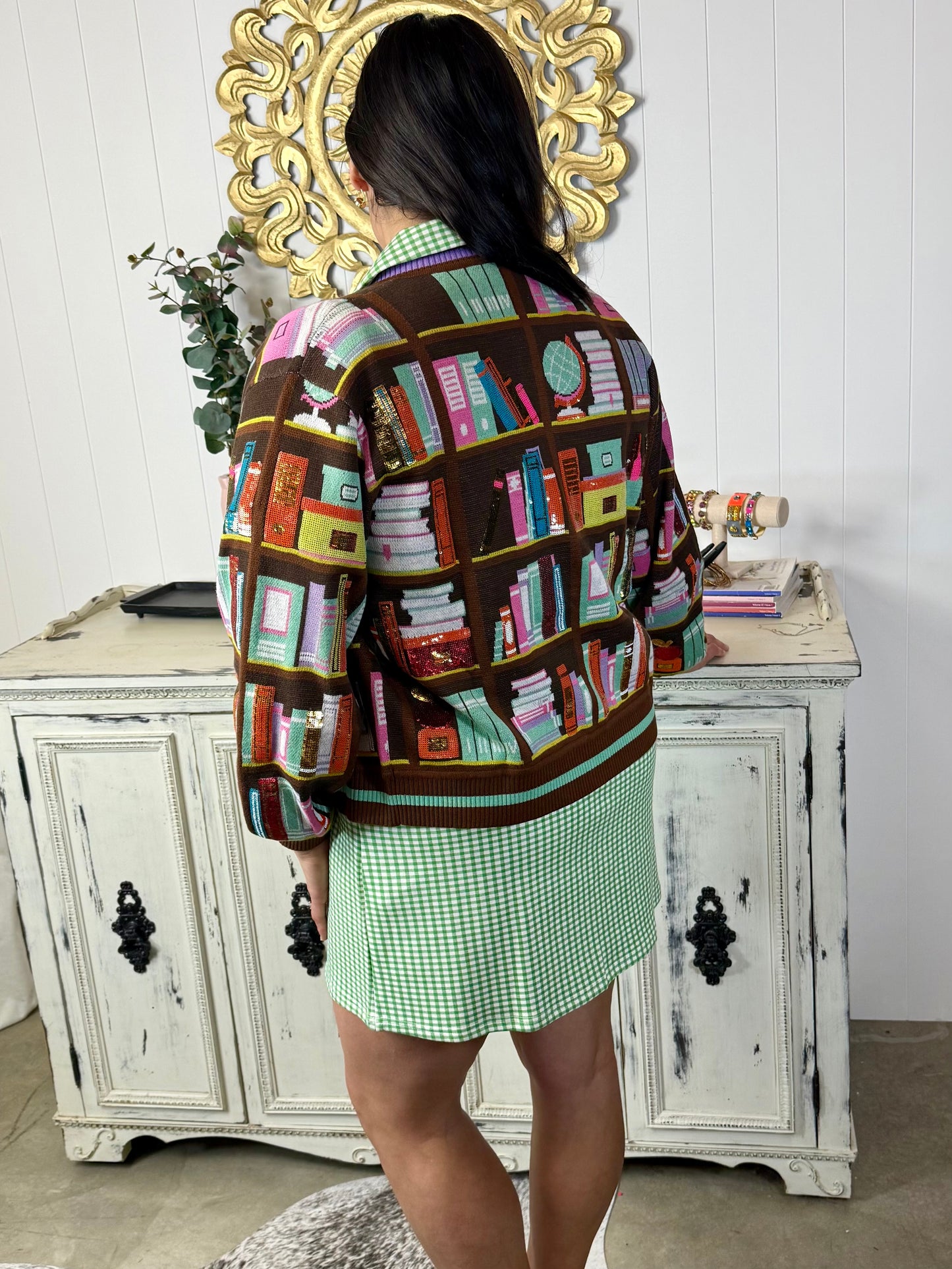 Queen of Sparkles Brown Multi Library Books Cardigan