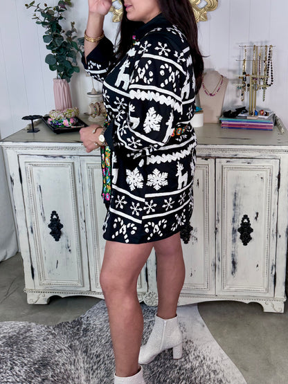 Queen of Sparkles Nordic Reindeer & Snowflake Dress