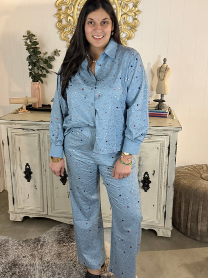 Queen of Sparkles Chambray Gemstone Pants