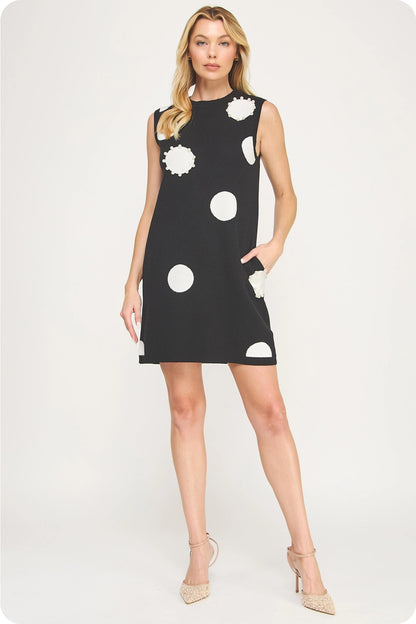 Pearl Trim Polka Dot Knit Dress