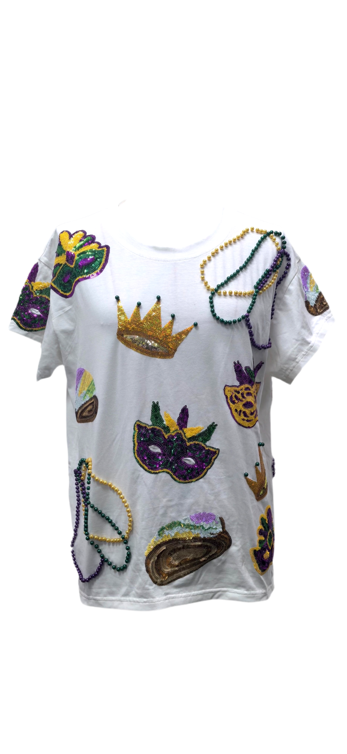 Queen of Sparkles White Mardi Gras Icon Tee