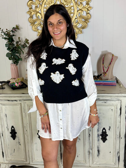 Sequin Ghost Crew Neck Sweater