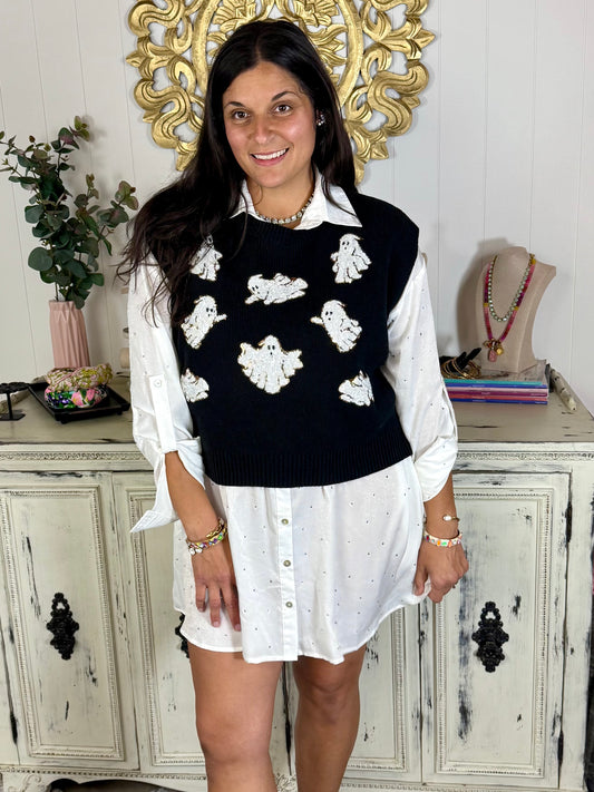Sequin Ghost Crew Neck Sweater