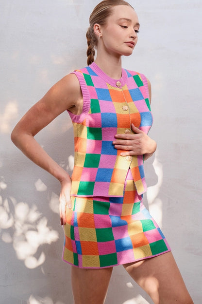 Multicolor Checker Knit Tank